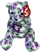 Brand NEW TY Beanie Baby - CORSAGE the Bear 7” Purple Flowers Mothers Day Gift
