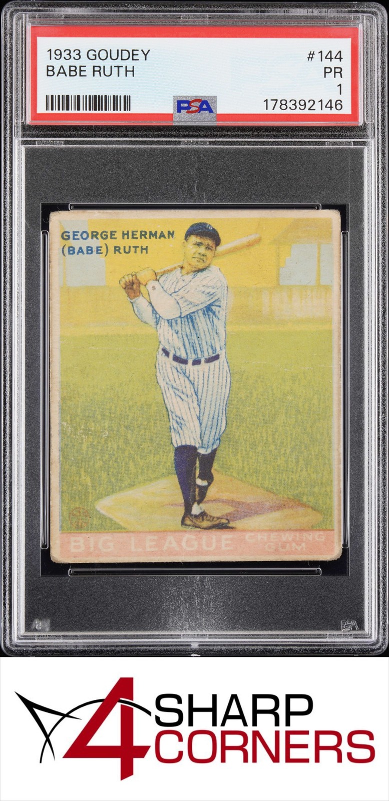 1933 GOUDEY #144 BABE RUTH YANKEES HOF PSA 1 view 1