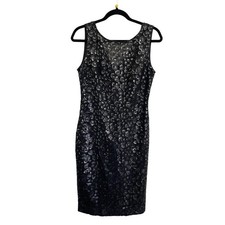 NWOT CALVIN KLEIN 6 Leopard Black Silver Sheath Sequin Dress VNeck NEW #7126