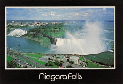 Postcard Aerial View of Rainbow Over Niagara Falls, Ontario, Canada