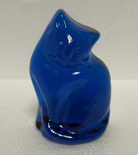 Blenko Glass Cat Figurine - Turquoise