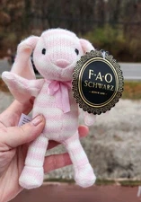 F.A.O. Schwarz White & Pink Chenille Plush Bunny Rabbit 5" Stuffed Animal Toy