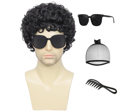 Adequate Men'S Black Afro Wig, 70S 80S Disco Costume Wig, Retro Curly Wig for Ha