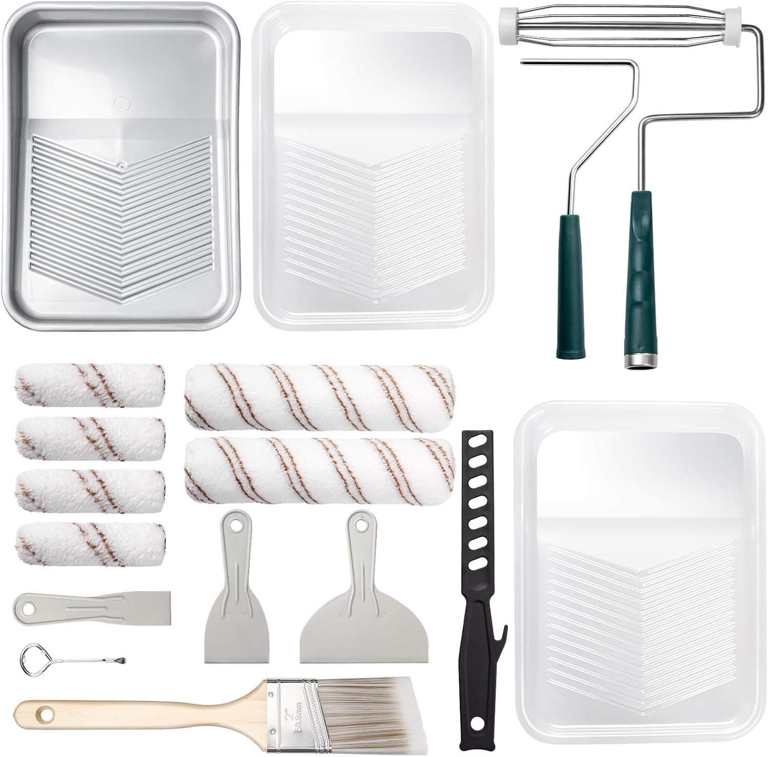 Mister Rui 18 Pack Professional Paint Roller Kit with Tray and Brush