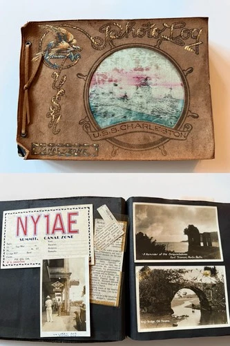 VTG WW2 Photo Album USS Charleston Panama CZ 200+ Military Navy Identified A40