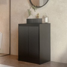Image of 600 Mm Fluted Vanity Unit Basin Tap Creamy White Colour waterproof Square design