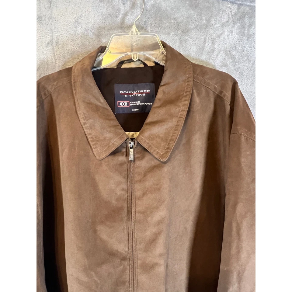 Abrigo Chaqueta Roundtree & Yorke Para Hombres Marrón Cremallera Completa Forrada 4XB Foto 2 de 4