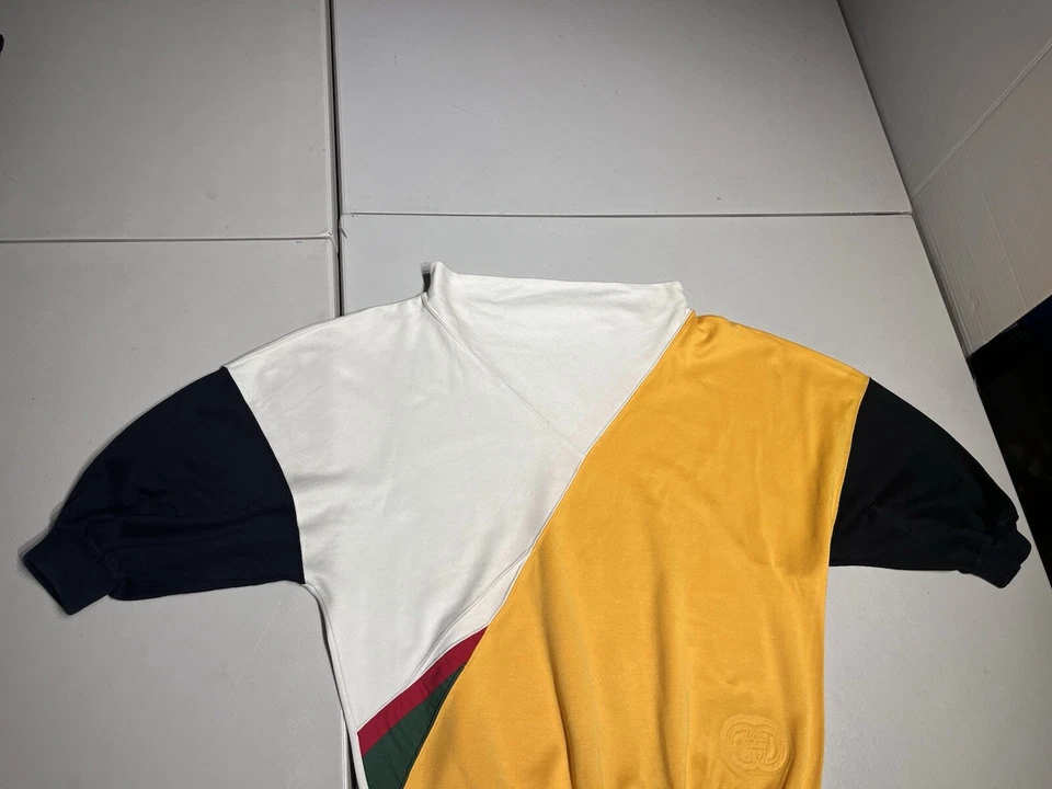 GUCCI Suéter Hombre’s 46 Geométrico GG Logo Sudadera Camisa Algodón De Colección Años 80’s Foto 2 de 4