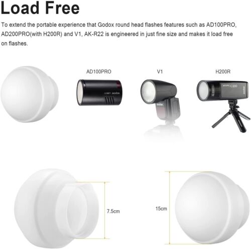 Godox AK-R22 Collapsible Silicone Diffuser Dome For AD100PRO V1 V1Pro V100 Flash - Picture 4 of 19