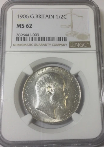 1906 Great Britain Edward VII   1/2 Crown   Original Graded NGC MS62  KM#802