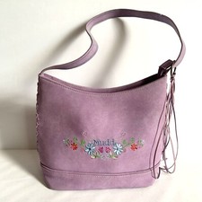 Vintage Y2k Mudd Purple Embroidered Bag Faux Suede Floral Bratz Fringe Bucket