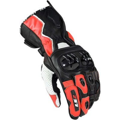 LS2 SWIFT schwarz weiss rot Motorradhandschuhe CE Leder Superfabric Gr. M / 8