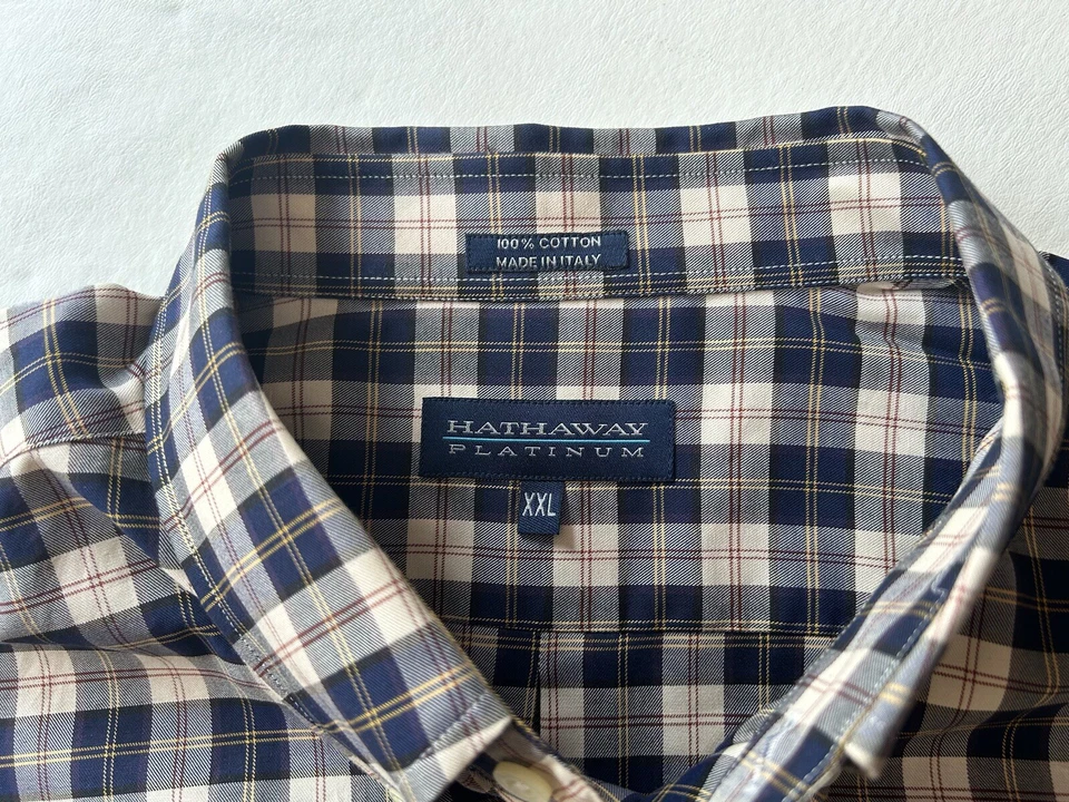 Hathaway Platinum | Blue Plaid Long Sleeve Dress Shirt | 2XL | Italian - Image 2 of 4