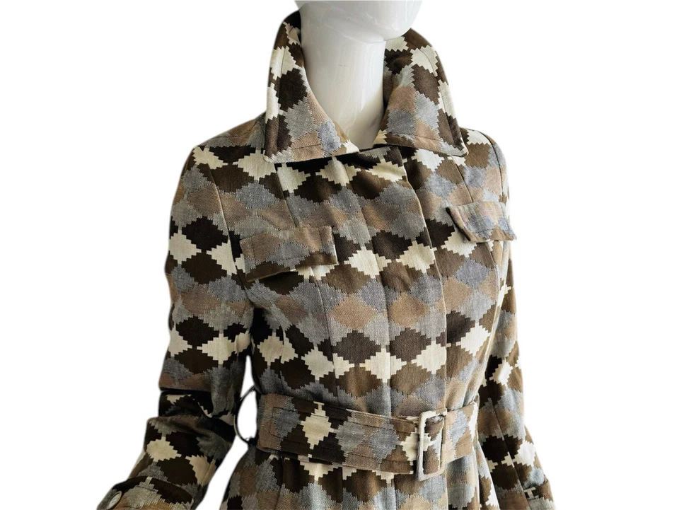 Jaqueta de tapeçaria com cinto vintage mod geométrica década de 1960 - Imagem 2 de 4