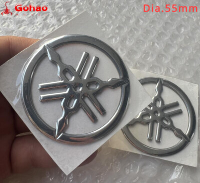2X CHROMED SILVER FORK 55MM GAS TANK FAIRING EMBLEM LOGO STICKER FOR R1 R3 R6 R7