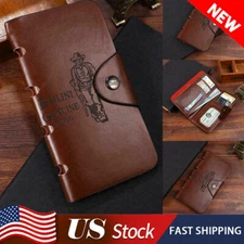 Men's Leather Wallet Bifold ID Card Holder Checkbook Long Clutch Billfold Purse