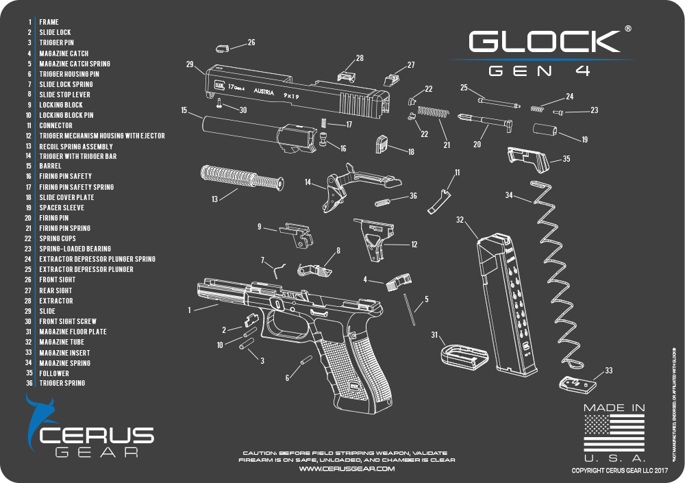 For GLOCK GEN 4 BENCH MAT 17 19 20 21 22 23 26 27 29 30 34 35 36