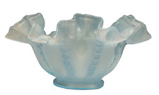 Pretty Vintage Fenton Opalescent Satin Blue Ruffled Edge Hobnail Glass Bowl