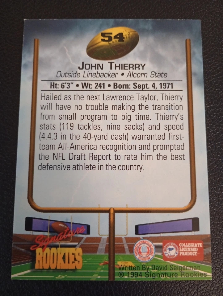 1994 Signature Rookies John Thierry AUTOGRAPH Alcorn State /7750 - Image 2 of 2