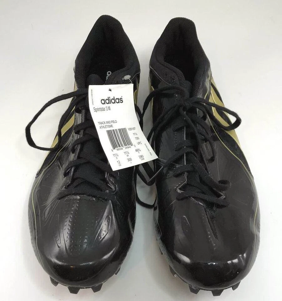 Scarpe da pista Adidas Sprintstar 3 da uomo nere e oro tacchetti punte taglia 12 ~ nuove con etichette