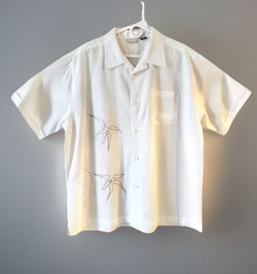 Hawaiian Cafe Luna XL Shirt Mens Bamboo White Linen Pocket Short Sleeve Buttonup