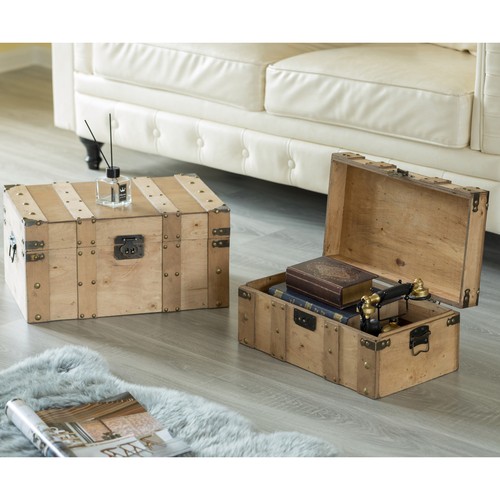 New Vintiquewise Natural Wooden Style Trunk with Handles - Picture 2 of 10