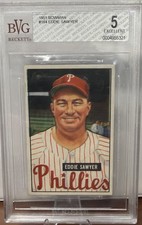 1951 Bowman Eddie Sawyer BVG 5, EX Philadelphia Phillies Card #184    
