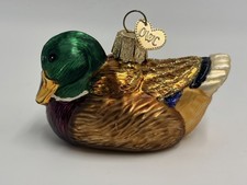 Old World Christmas Vintage Mallard Duck Glass Ornament Glitter Ducks Unlimited