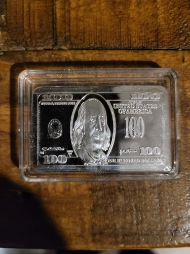 $100 Bill 1 Troy Ounce Of .999 Pure Silver Proof Bar