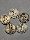 Lot of 5 Walking Liberty Half Dollars 90% Silver $2.50 Face Value 1935-45