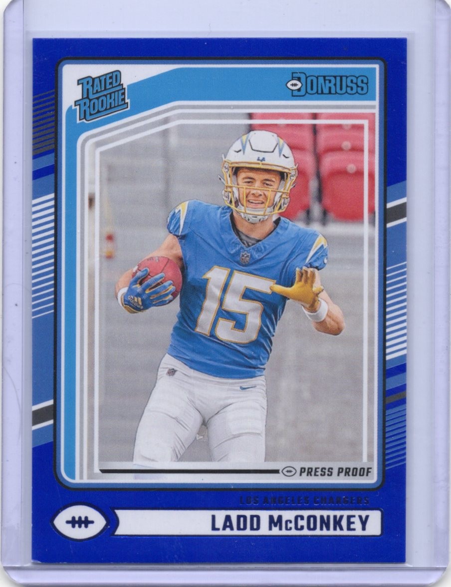 2024 Panini Donruss - Rated Rookie Ladd McConkey #328 Blue Press Proof (RC)