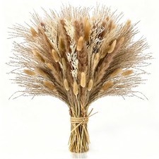 100 Pcs Pampas Grass Boho Decor, 17" Dried Flowers Bouquet for Vase, Crafts, ...