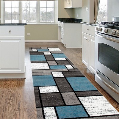 Rugshop Rugs Runner Modern Boxed Color Block Runner Rug for Hallway Rug 2'7''x10'