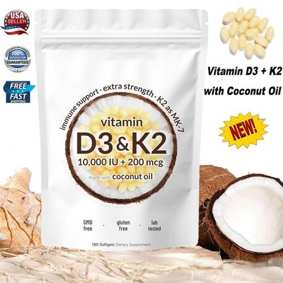 Vitamin D3 K2 Softgel 300 Capsules Extra Strength D3 K2 Supplements USA