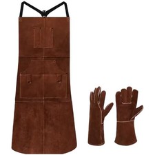 Cowhide Apron for High Temperature Applications 105 x 60 cm with Gloves Set