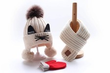 kids Unisex knitted Cat Hat  Scarf Set 2-12Y 5 Colours