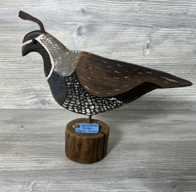Vtg Hand Carved Painted Wood Wooden California Quail Bird B. Arntzen Glass Eyes
