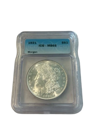 1921 Morgan Silver Dollar ICG MS65 Gem 90% Silver Certified Dollar