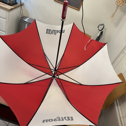 Vintage Wilson Tour Size Golf Umbrella Fiberglass 51" single Canopy Red White XL - Picture 8 of 11