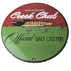 Vintage Creek Chub Bait Caster Sign - Lures Cabin Fishing Porcelain Gas Oil Sign