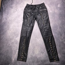 Unbranded Faux Leather Moto Pants Women L Black Studded Lace Up Biker Edgy
