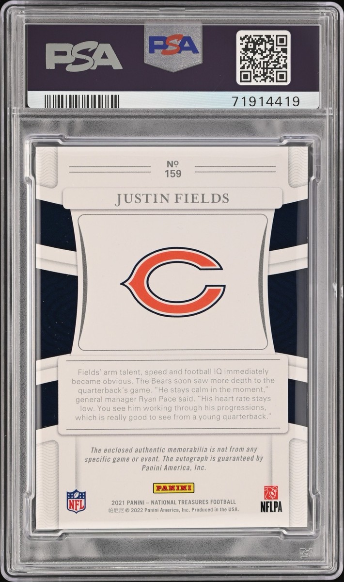 2021 NATIONAL TREASURES PATCH AUTO #159 JUSTIN FIELDS 23/99 PSA 9
