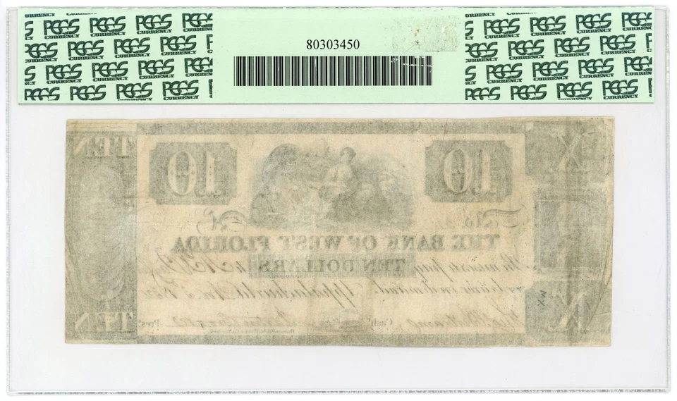 1832 $10 The Bank of West Florida - Appalachicola, FLORIDA Note PCGS XF 40 PPQ - Image 2 of 2
