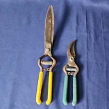 Pair of Vintage Grass Clippers Corona No. 5 Yellow Handles & Green Handle Shears