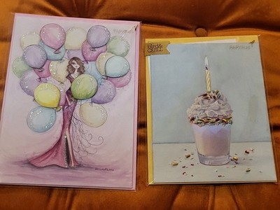 2 Papyrus Birthday Cards Girl With Balloons & Iridescent Cupcake A4