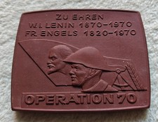 DDR Mei&szlig;en Porzellan Plakette NVA Operation 70 Lenin/Engels