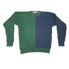 Vintage 90s Y2K John Ashford Colorblock Cable Knit Sweater Large Green Blue EUC