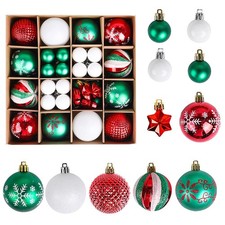 Christmas Ornaments Set, 44ct Red Green White Christmas Tree Balls Shatterpro...
