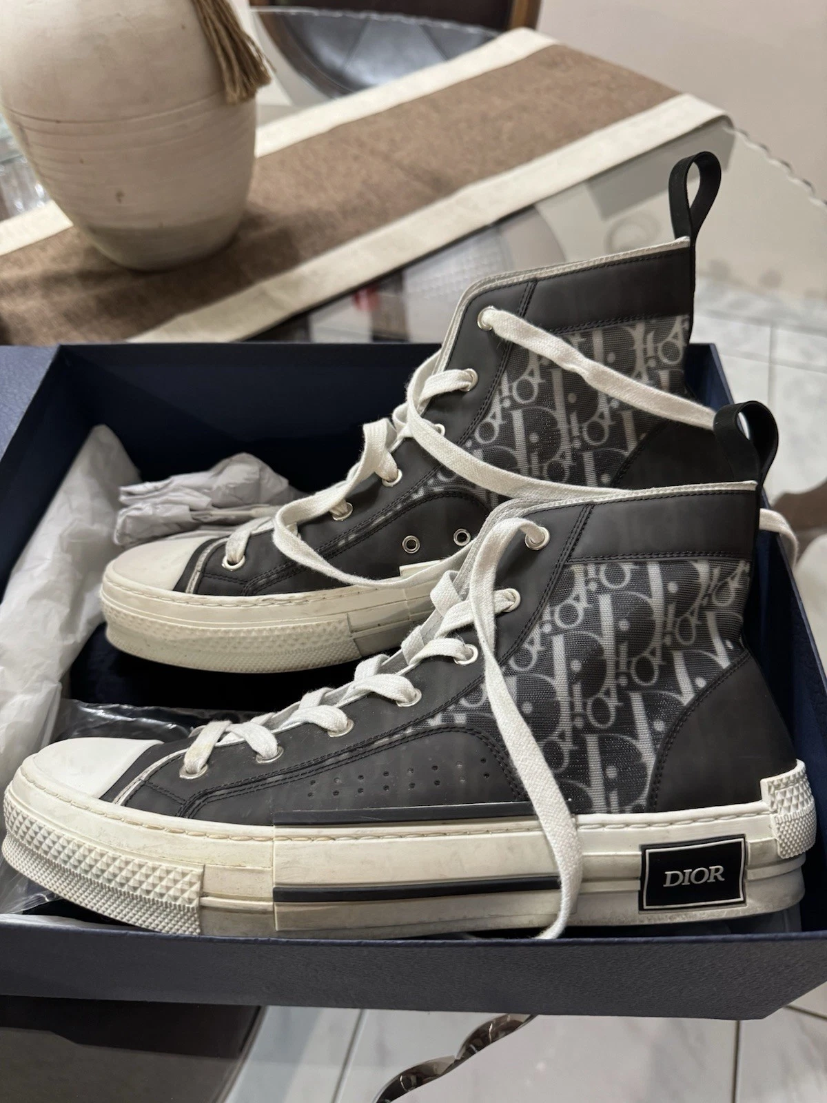 Baskets montantes Dior B23 noir et blanc Dior Oblique homme EU 43 et 9,5 US