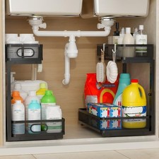 Under Sink Organizer 1 Pack, 2-Tier Slide Out Cabinet Organizer with Metal Sl...